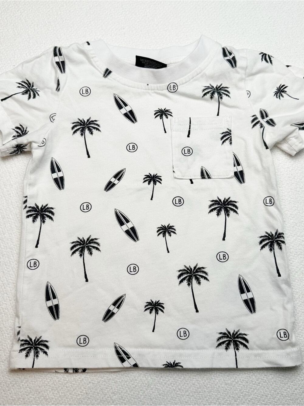 Little Bipsy White Palm & Surf Pocket tee